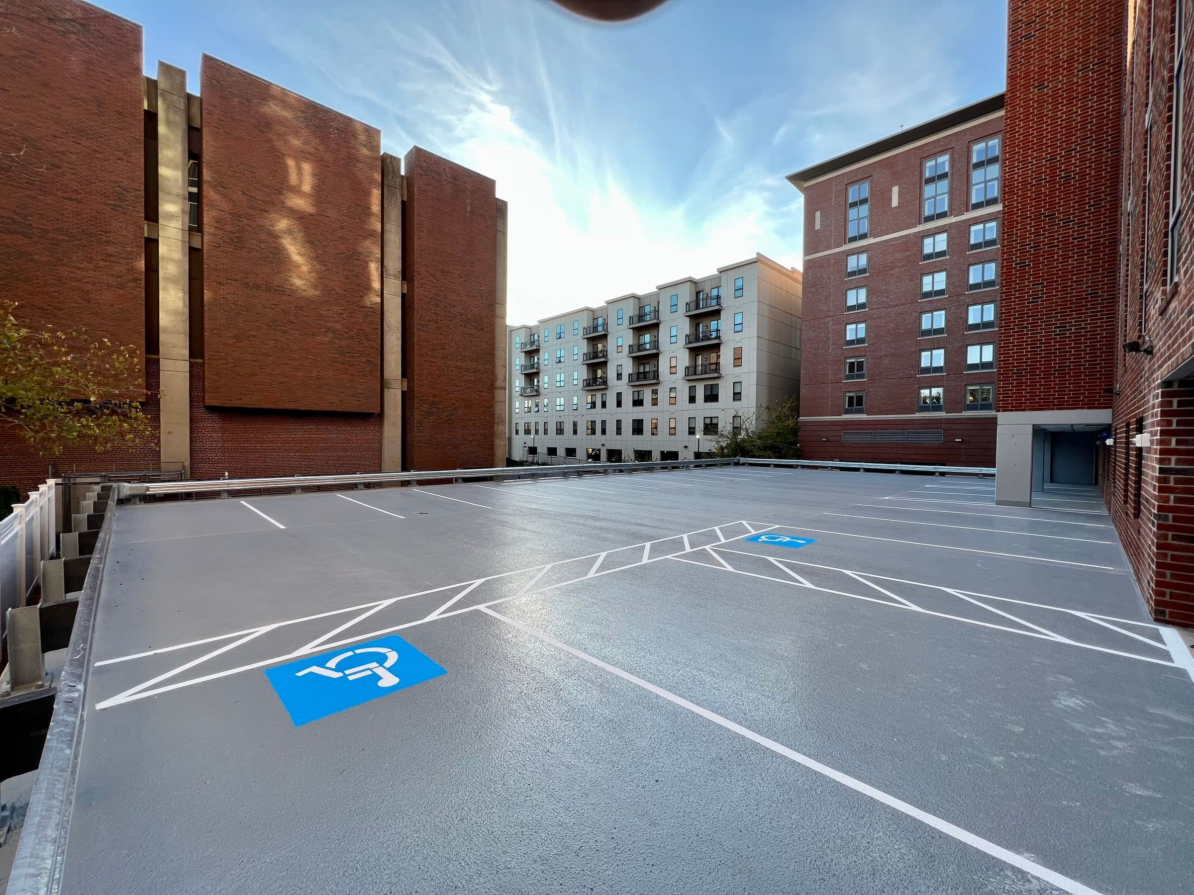 Rooftop parking deck traffic coating